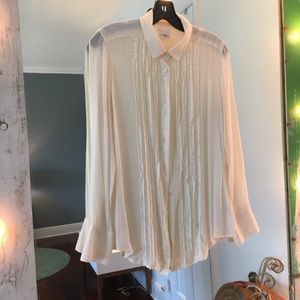 Cream button down with ruffle detail - UO